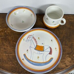 Halls Vintage Toddler Rocking Horse ceramic dish set Italian made